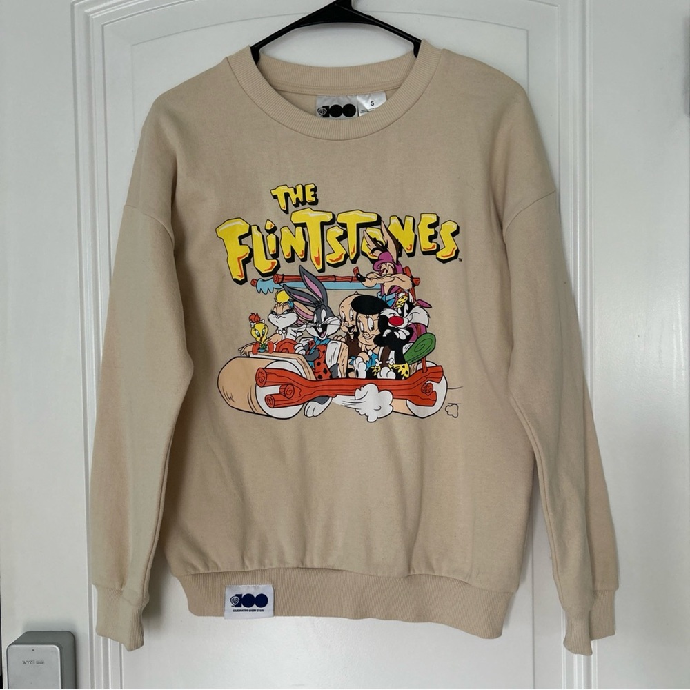 Warner Bros. Flintstones Graphic Beige Crewneck Sweater